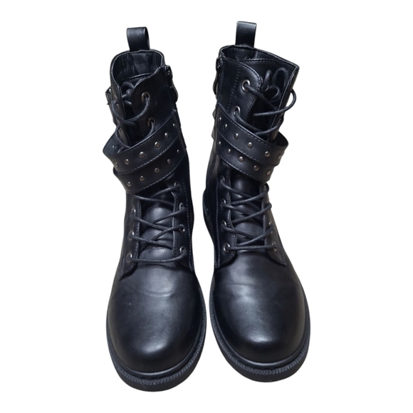 Wanted Dynamic Black Studded Side Zip Buckle Combat Boots Size 8 - Picture 4 of 14